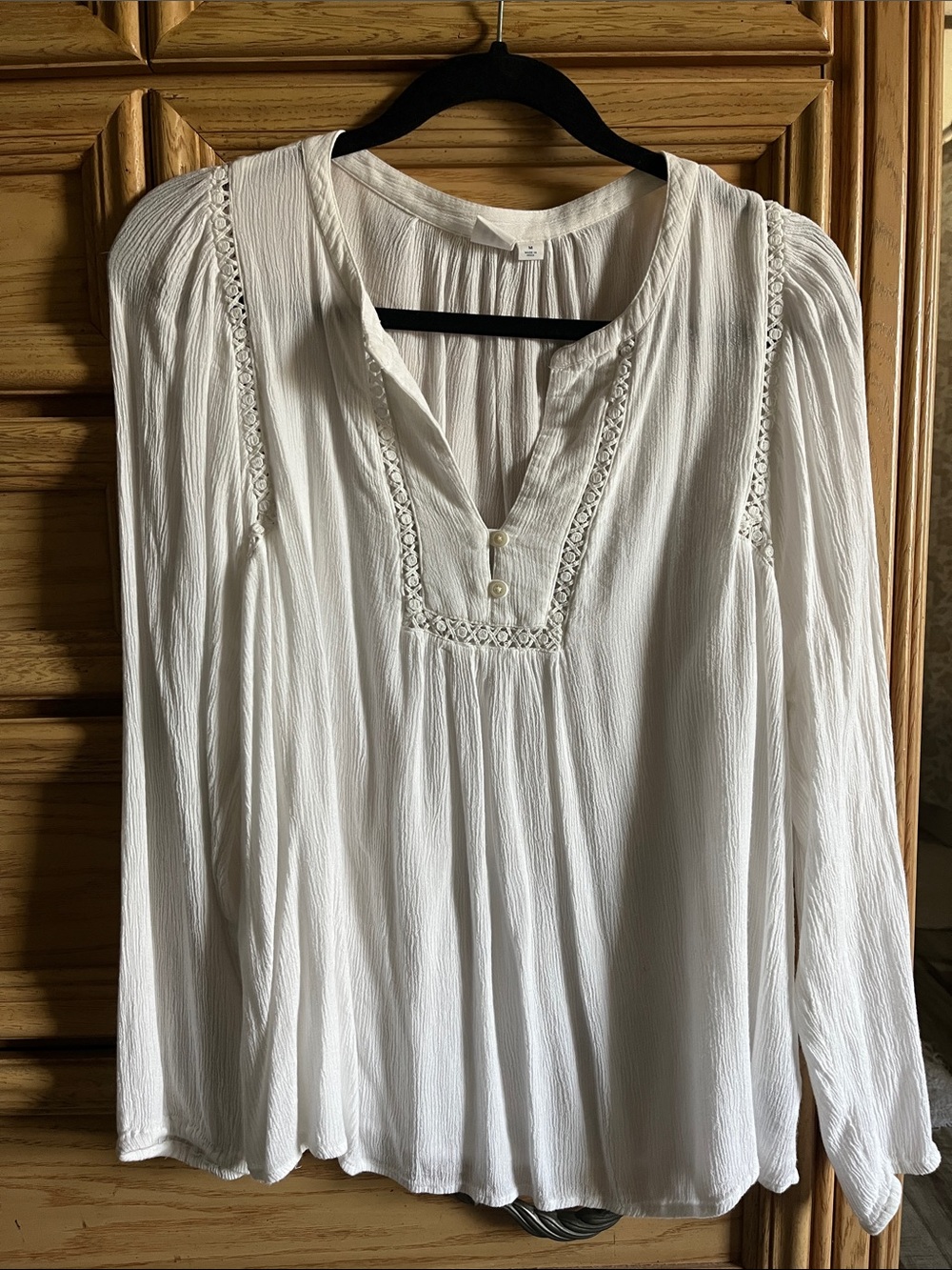 GAP Women's Ivory Lace-Trim Peasant Blouse